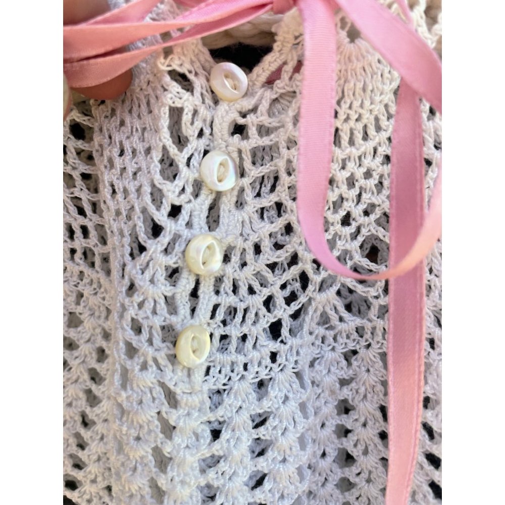 Antique Art Deco Crochet Baby Dress Silk Ribbons Crochet Doll Hanger - Picture 7 of 16